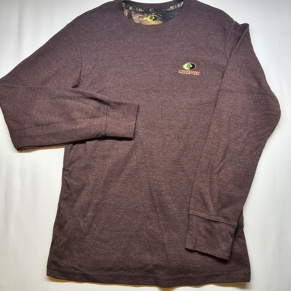 Mossy Oak Thermal Shirt Men's M Brown Long Sleeve Waffle Knit Logo Outdoors